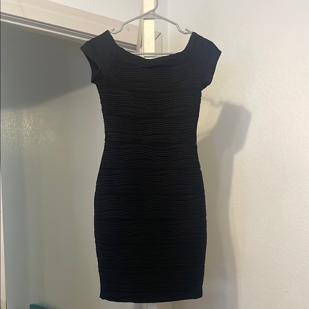 Brat Star Black Bodycon Mini Dress Bateau Neckline